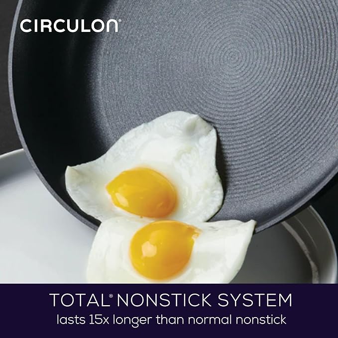 Circulon 82687 Espree Hard Anodized Nonstick Deep Frying Pan / Fry Pan / Skillet with Lid and Helper Handle - 12 Inch, Black