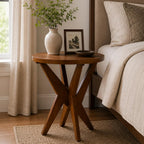 Ahokua Mid-Century Modern Round End Table, Walnut Brown Farmhouse Side Table with MDF Top and Crossed Legs for Living Room Bedroom, or Small Spaces