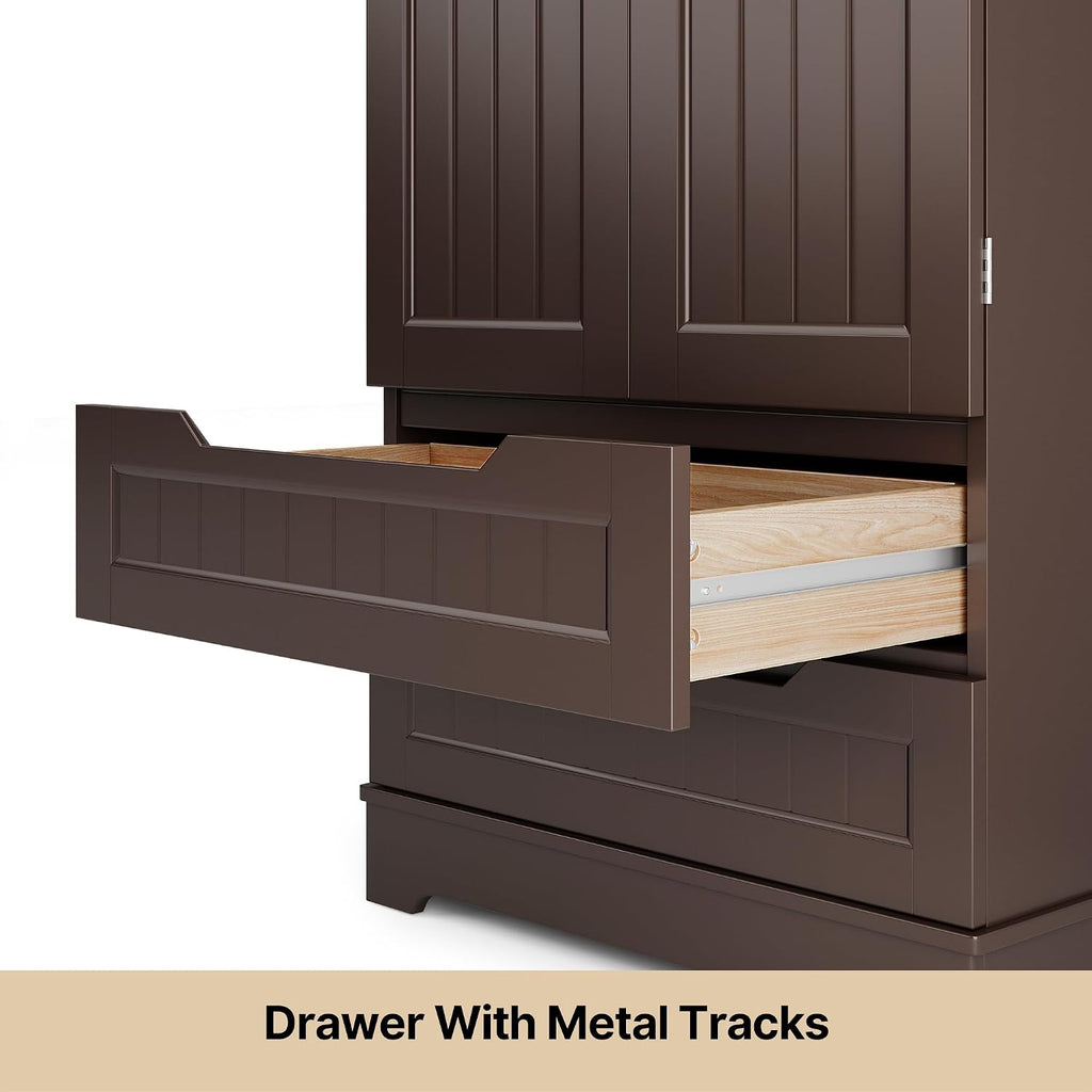 Gizoon 47'' Kitchen Pantry Cabinet with Drawers for Dining Room, Dark Brown | Small Food Pantry Storage Cabinet with 6 Door Shelves for Snacks and Spices, Craft Storage Cabinet for Craft Room
