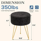 DUMOS Velvet Vanity Stool, 350LBS Heavy-Duty Makeup Stool with 4CM Thick Cushion, Round Ottoman Footrest Chair for Bedroom, Bathroom, Dressing Table, Easy-Clean Soft Fabric, Black
