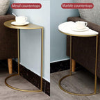 Half-End Table for Wall Entryway,Half-Round Side Table,Metal Small Corner Table,Modern Half-Moon End Table,Narrow Accent Table,Pedestal Drink Table,Accent Table,for Living Room(Gold,L15.7in/40cm)