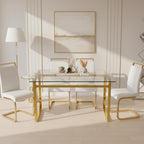 51''Glass Dining Table, Modern Rectangle Kitchen Table with Tempered Glass Tabletop and Metal Leg for 4, Writing Table Desk, for Kitchen Dining Living Room (Golden)