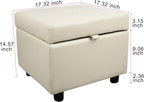 H&B Luxuries Tufted Leather Square Flip Top Storage Ottoman Cube Foot Rest (Cream with Storage)