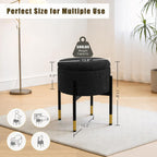 Round Ottoman with Storage,Soft Velvet Vanity Stool,Ottoman Coffee Table with Metal Legs,Foot Stool for Living Room Bedroom, Black