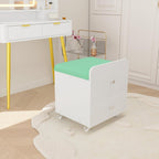 Garvee Vanity Stool Chair with Storage, 17.32" l x 15.16" w x 17.32" h PU Ottoman with Lockable Wheels & Storage Drawer, Modern Multifunctional Chairs for Makeup