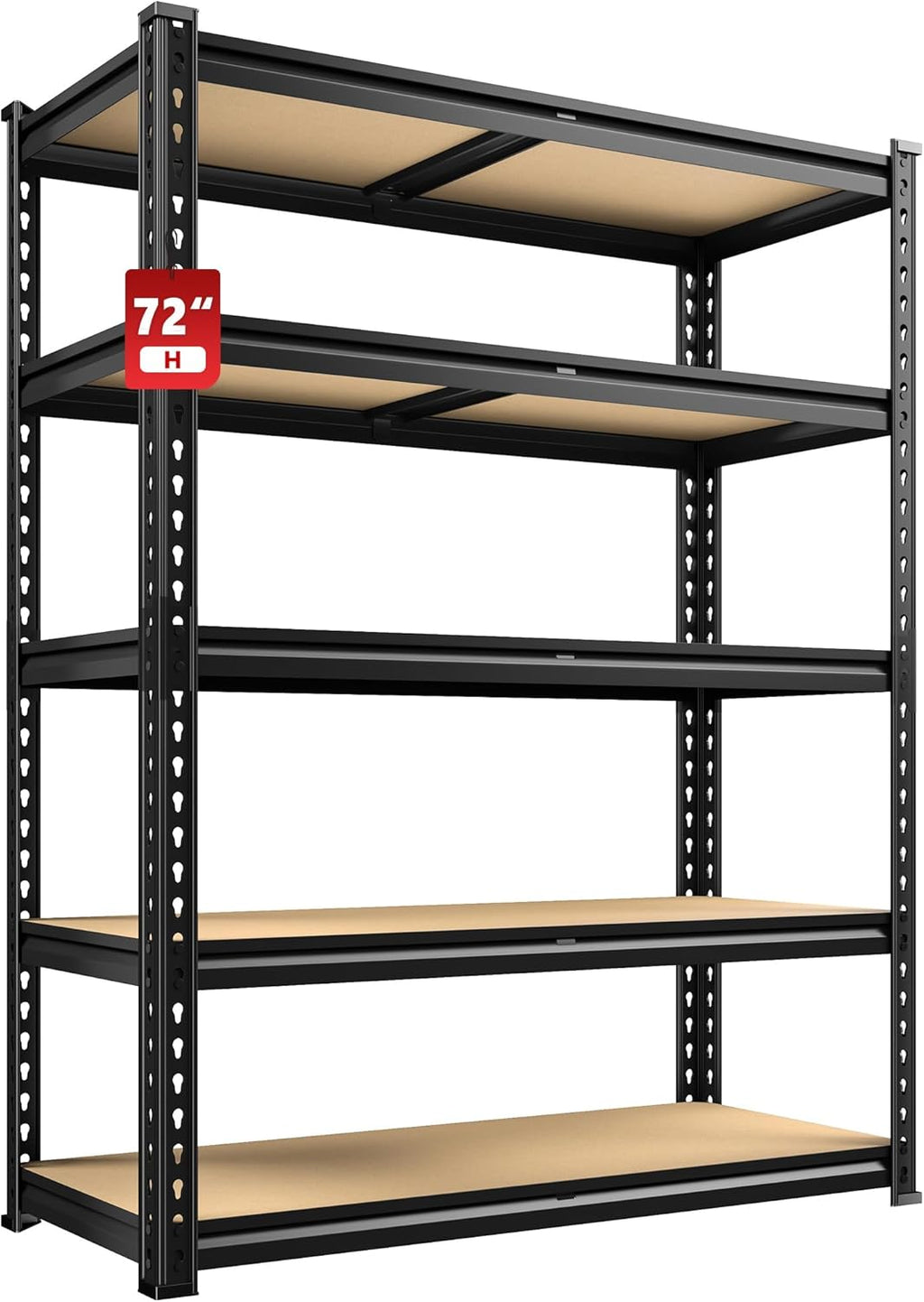 REIBII 2400LBS Storage Shelves 5 Tier Garage Shelving Heavy Duty Adjustable Garage Shelves, Utility Rack Shelf, Shelving Units for Warehouse Pantry Closet, Commercial, 35.5" W x 11.9" D x 72" H, Black