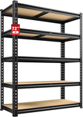 REIBII 2400LBS Storage Shelves 5 Tier Garage Shelving Heavy Duty Adjustable Garage Shelves, Utility Rack Shelf, Shelving Units for Warehouse Pantry Closet, Commercial, 35.5" W x 11.9" D x 72" H, Black