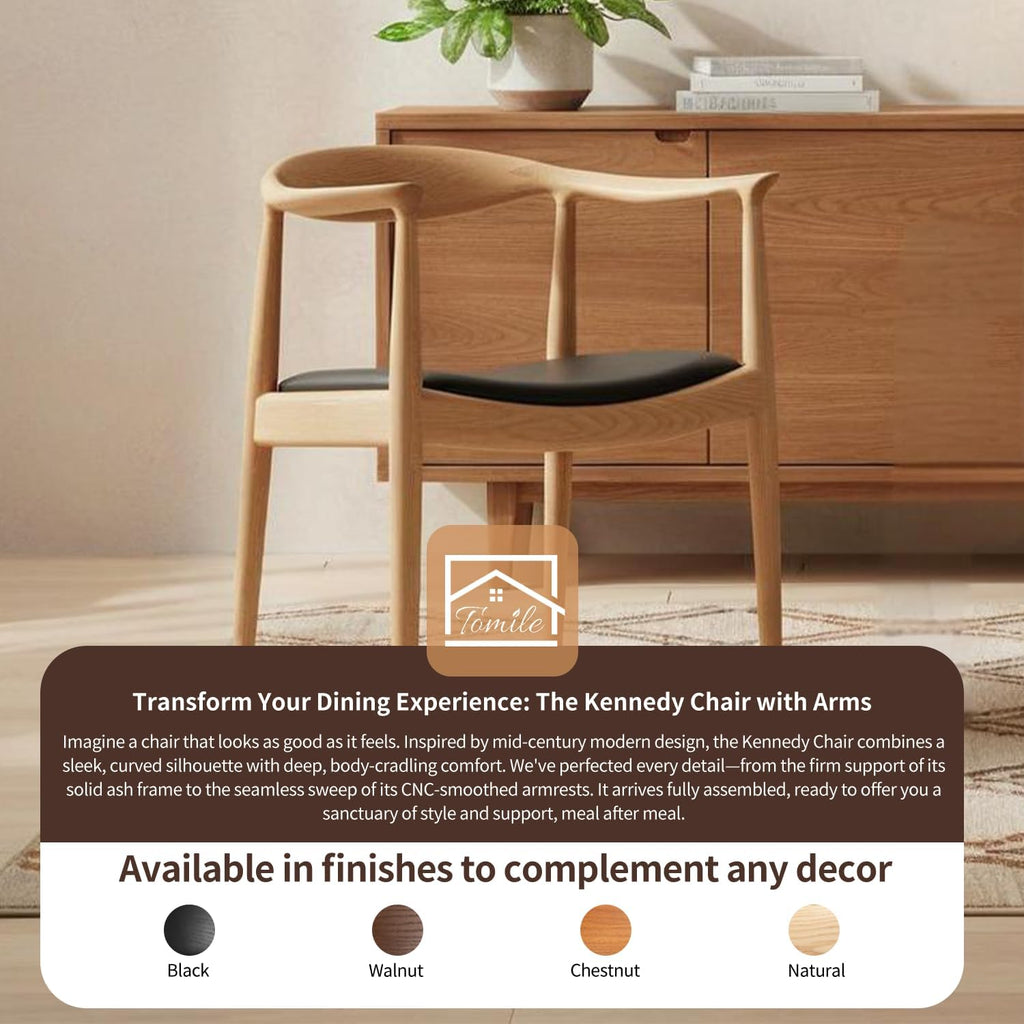 Tomile Kennedy Armchair, Mid Century Modern Dining Chairs (Natural) | Solid Ash Wood Frame, PU Leather Seat, 300 LBS Support, Ergonomic Backrest, Fully Assembled, Great for Kitchen & Home Office