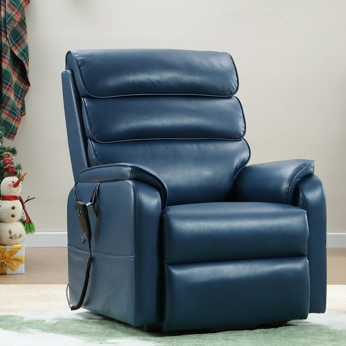 DYNOX Power Lift Recliner Chair for Elderly, Dual Motor Lay Flat Lift Chair with Heat & Massage, 350 LBS Capacity(9188,Faux Leather,Dark Blue)