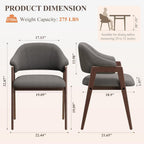 MALOL Wooden Dining Chairs Set of 2, Modern Fabric Upholstered Dining Room Chair, Kitchen Side Chairs, Farmhouse Dinner Chair with Curved Open Back for Kitchen, Grey