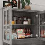 Kitchen Pantry Cabinet with Glass Doors and 3 Drawers, Tall Freestanding Storage Cabinet with Open Countertop, Fluted Doors, Living Room, Grey 59.1”W x 17.7”D x 74.8”H