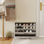 Antique Shoe Storage Bench Small Shoe Cabinet for Entryway, Hallway, Bedroom, with Flip Drawer & Adjustable Shelf, with Ventilation, MDF Wood, White, 23.6" L x 11.8" W x 17.7" H