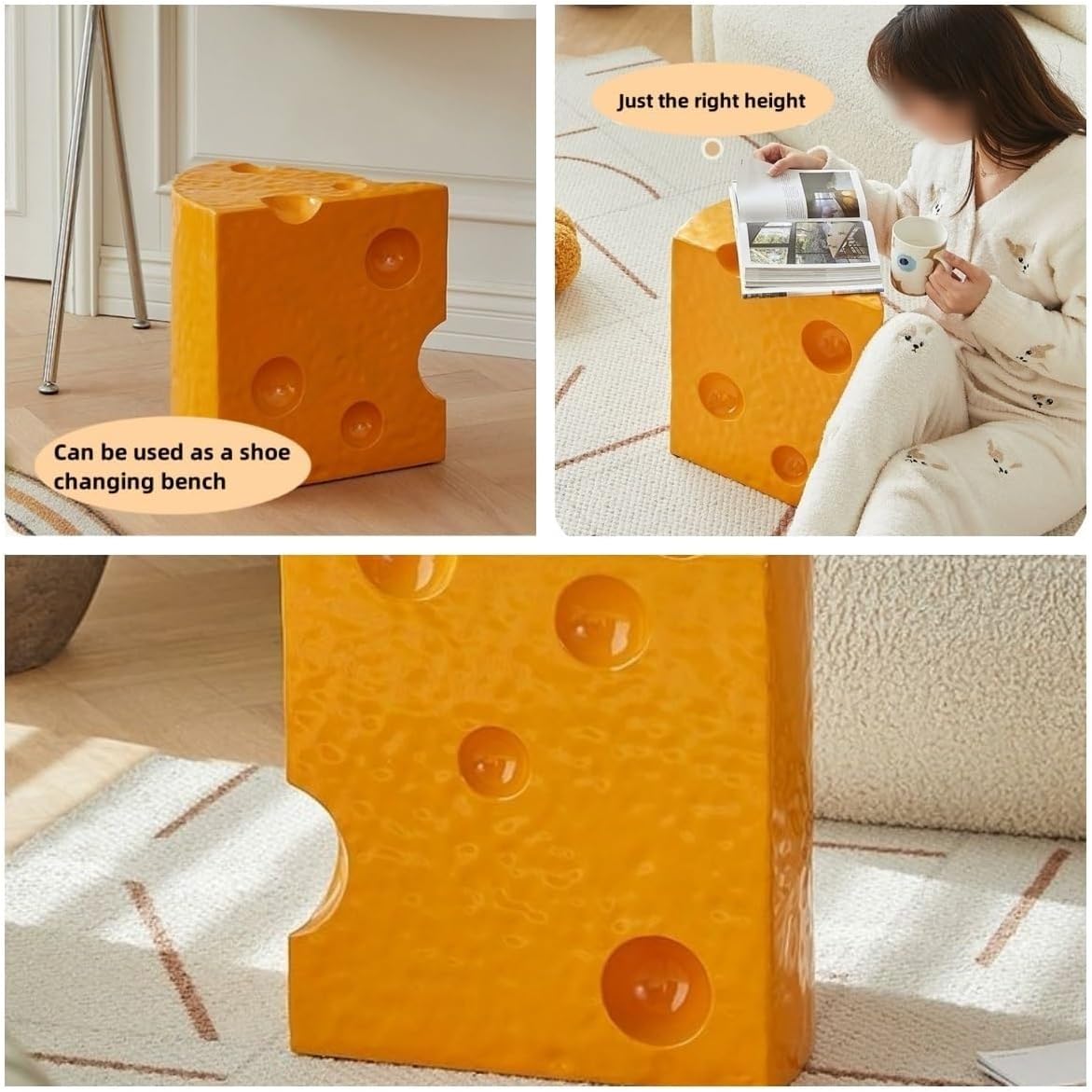 Coffee Table Cheese-Shaped Triangle Resin Side Table Multifunctional Sofa Stool Nightstand for Small Living Room Practical(Dark Yellow,L)