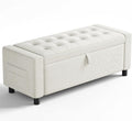 Amada 46" Storage Ottoman Bench with Safety Hinge, Hidden Compartment & Side Pocket - Upholstered End of Bed/Entryway Bench for Bedroom & Living Room, 400 lbs Weight Capacity, Beige
