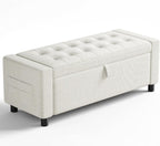 Amada 46" Storage Ottoman Bench with Safety Hinge, Hidden Compartment & Side Pocket - Upholstered End of Bed/Entryway Bench for Bedroom & Living Room, 400 lbs Weight Capacity, Beige