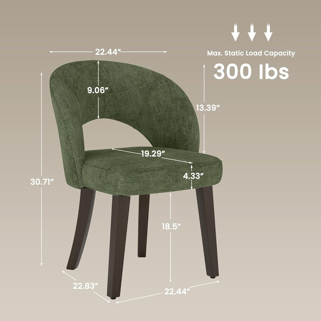 Dining Chairs Set of 4, Mid Century Modern Dining Chairs with Solid Wood Legs, Curved Back Kitchen Chair Farmhouse Side Upholstered Chairs for Kitchen Dining Room, Green
