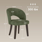 Dining Chairs Set of 4, Mid Century Modern Dining Chairs with Solid Wood Legs, Curved Back Kitchen Chair Farmhouse Side Upholstered Chairs for Kitchen Dining Room, Green