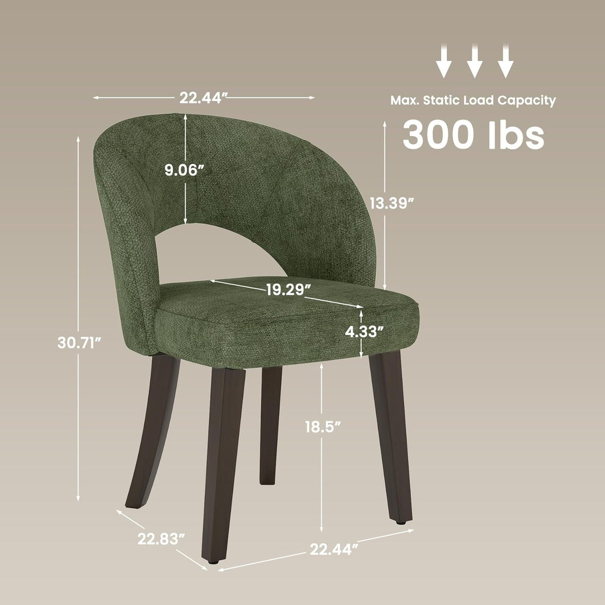 Dining Chairs Set of 4, Mid Century Modern Dining Chairs with Solid Wood Legs, Curved Back Kitchen Chair Farmhouse Side Upholstered Chairs for Kitchen Dining Room, Green