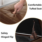 PU Leather Storage Ottomans Set of 3, Tufted Upholstered, Brown | 38 inch Seating Bench, Safety Hinges, No Tools Assembly, Large Store Capacity, Study Wood Frame, Extra Foot Stools