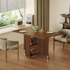 Folding Dining Table for 2-6, Designed for Small Spaces, Walnut | 52.7" Folding Dining Table with 6 Wheels, Drop Leaf Table with Drawers, Shelves and Wine Rack for Small Spaces