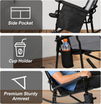 Romswi 2 Pack Rocking Camping Chair for Adult 400LBS Capacity, Heavy Duty Folding Rocking Chairs, Portable Outdoor Rocker with High Back & Hard Armrests for Camping, Beach, Patio, Backyard, Mesh Black
