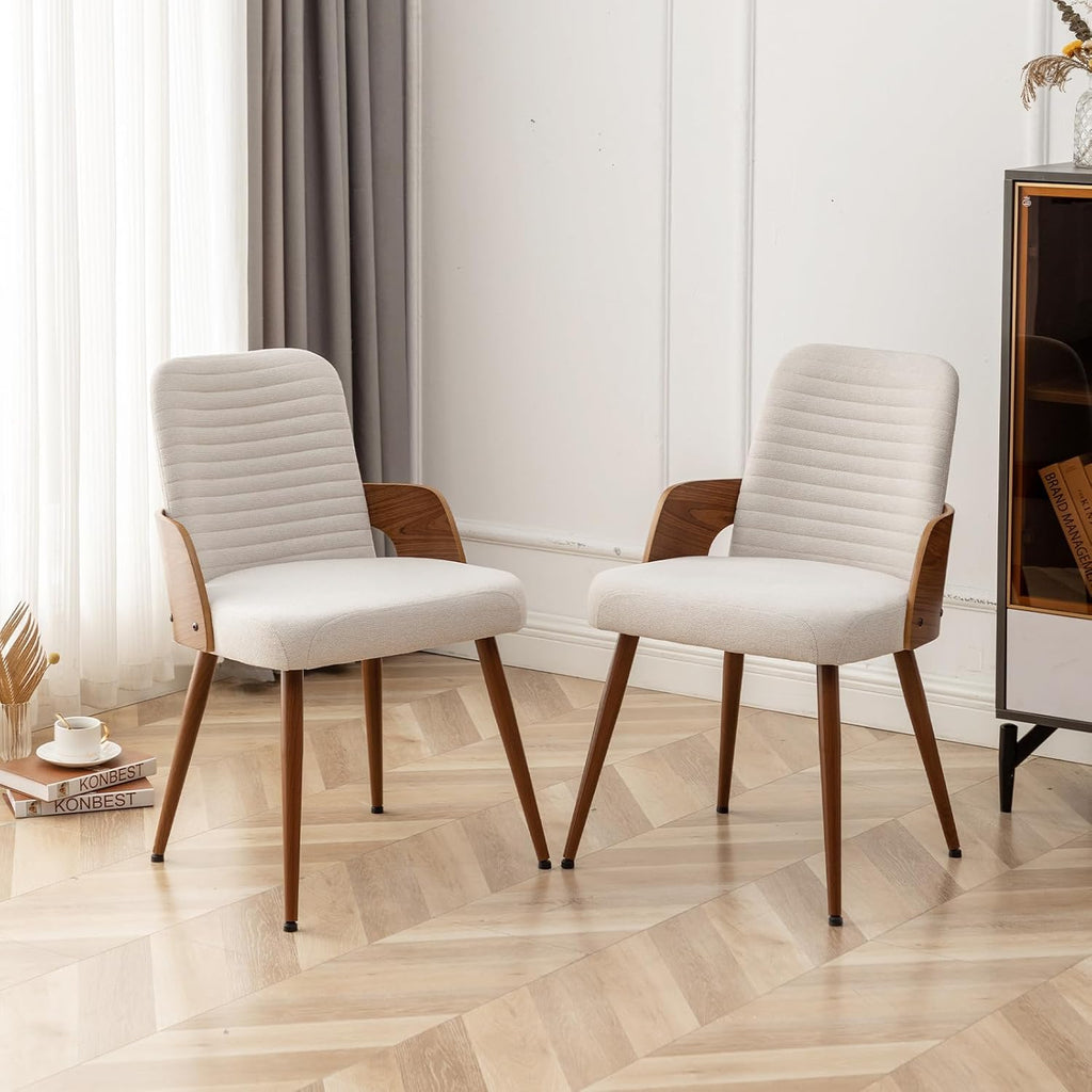 Dining Room Chairs,Mid Century Modern Kitchen Chairs,Upholstered Beige Fabric Accent Chairs,Metal Legs Wooden Desk Chairs Armless and No Wheels for Kitchen Dining Living Room,1PCS