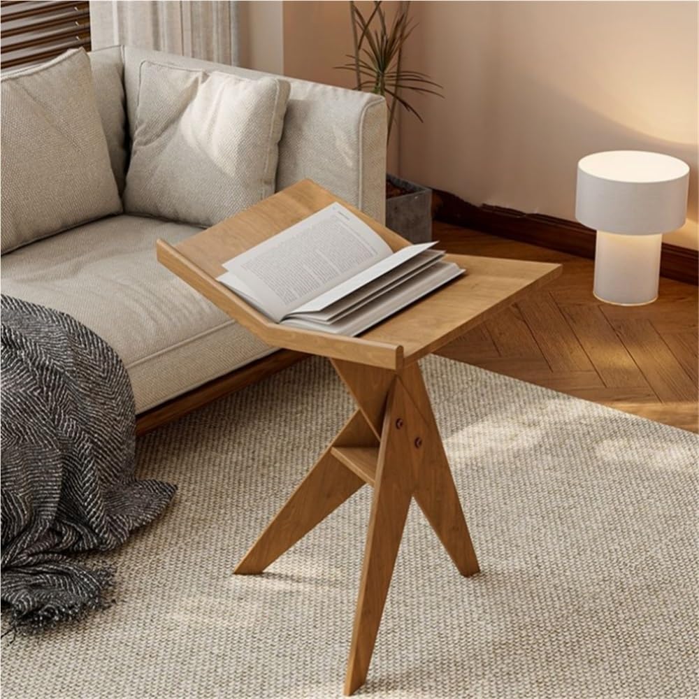 Solid Wood Floor Book Stand for Reading, Irregular Side Table Used for Reading, Vertical Book Holder for Livingroom, Bedroom, Sleek Book Display Stand(Natural)