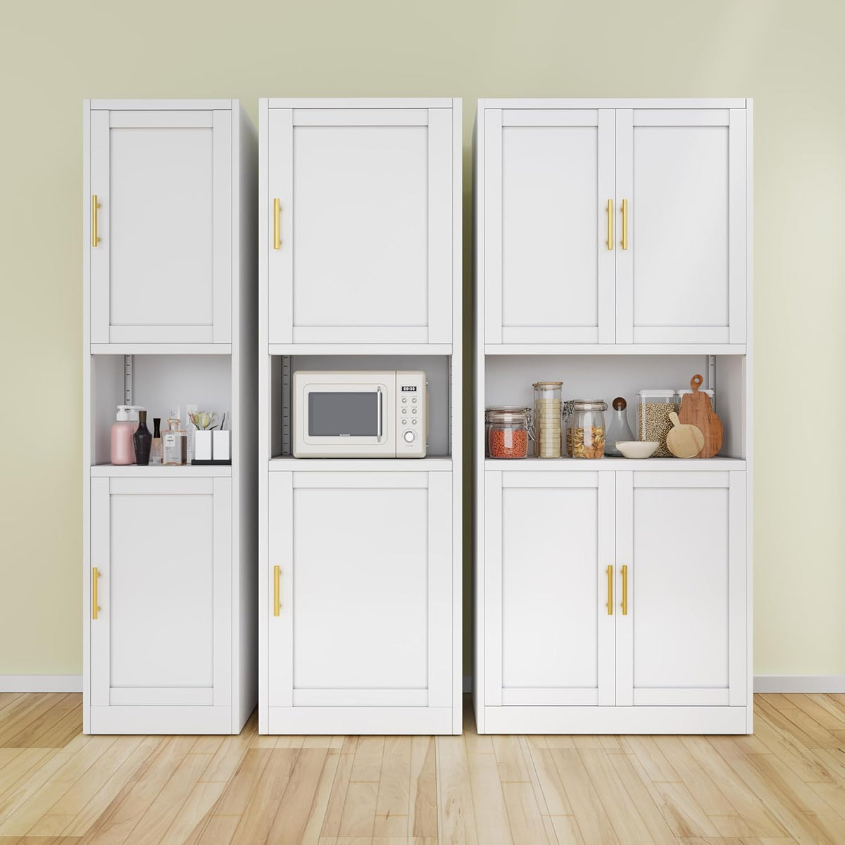 Ckzbx Tall Narrow Storage Cabinet 66.93" H Tall Bathroom Cabinet Metal Pantry Cabinets, 4 Adjustable Shelves for Kitchen, Home Office, Living Room, Dinning Room (20 inches Wide White)
