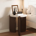 HOMPUS Farmhouse Round End Table, French Country White Bedside Table, Faux Marble Tabletop Sofa Table, Accent Side Table for Living Room, Bedroom, Office, Small Spaces, Easy Assembly (White + Brown)