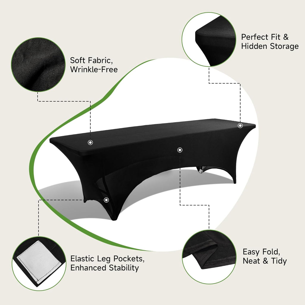8 Foot Folding Table with Black Cloth - Heavy Duty 660LBS Capacity, Foldable Design with Safety Lock - Portable Folding Tables for Camping, Party, Indoor & Outdoor Use, 1 Pack