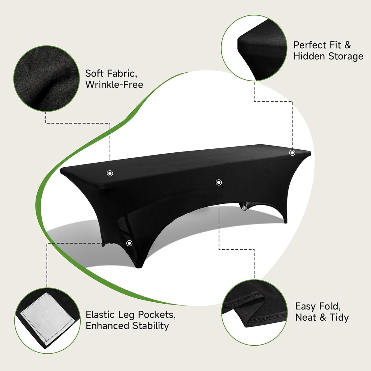 8 Foot Folding Table with Black Cloth - Heavy Duty 660LBS Capacity, Foldable Design with Safety Lock - Portable Folding Tables for Camping, Party, Indoor & Outdoor Use, 1 Pack