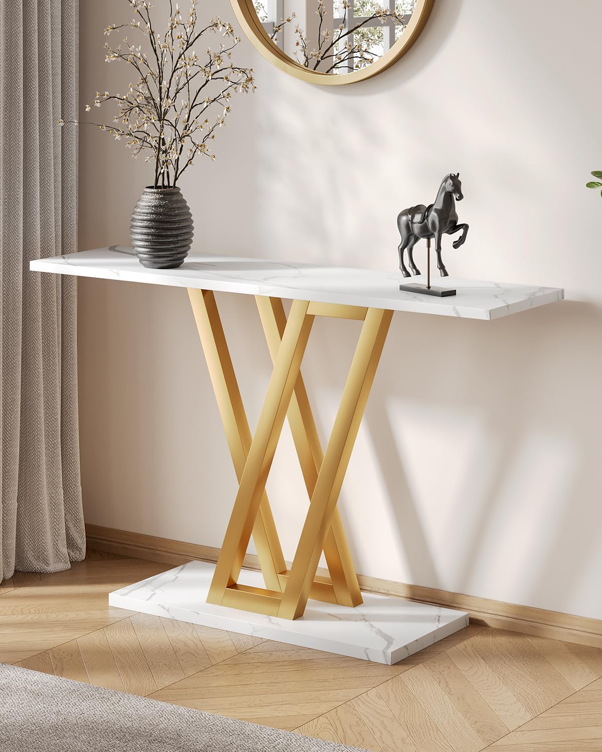 LITTLE TREE Console Table Hallway Table for Entryway 43 Inch Sofa Table Entryway Tables for Living Room, White & Gold