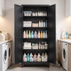 71" Metal Kitchen Pantry Cabinet with 4 Adjustable Shelves & Doors | Freestanding Metal Storage Cabinet with Adjustable Leveling Feet for Kitchen, Pantry & Dining Room, Black