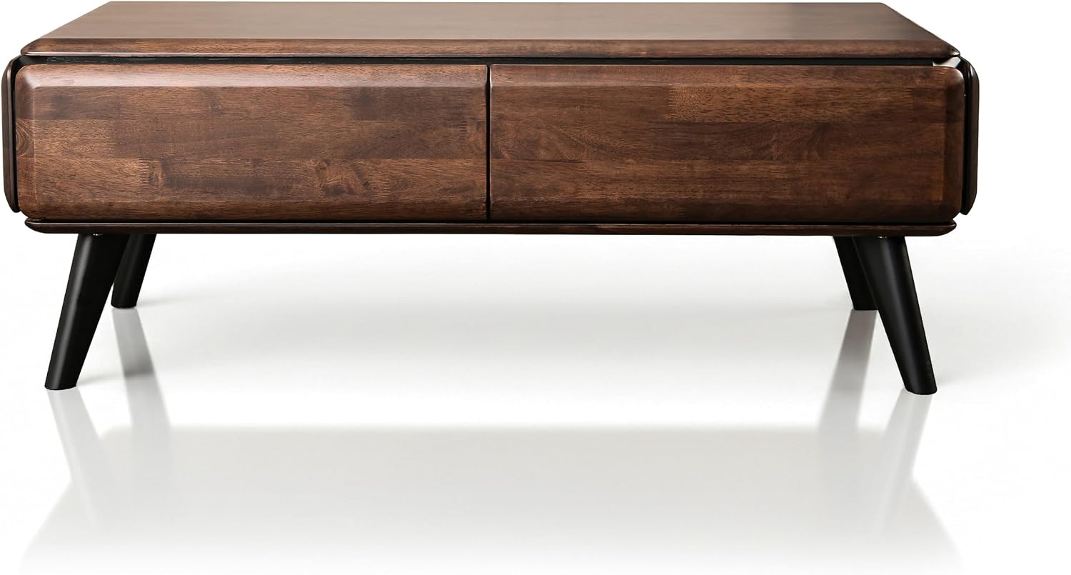 Furniture of America Nazaen Modern 2-Piece Coffee Table Set, Rich Walnut | Solid Wood 48-inch Coffee Table and 25-inch End Table with Drawers and Splayed Legs for Living Room, Home Office