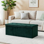 Storage Ottoman Bench, 43 Inches Folding Green Velvet Long Ottoman with Storage for Bedroom 43.7" L x 15.7" W x 15.7" H