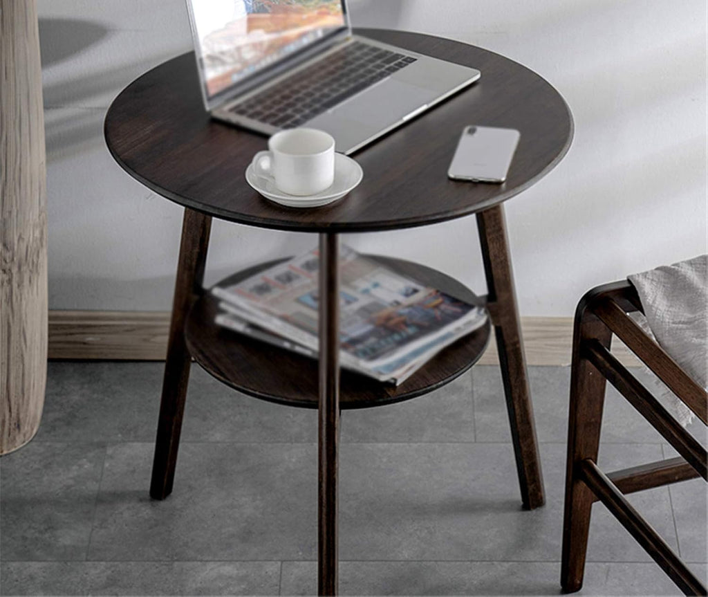 Round Snack Table, 2-Layer Telephone Table with Partition, Nightstand for Library Reading Room Balcony, 59 * 59 * 66CM(Size:59 * 59 * 66CM,Color:A)
