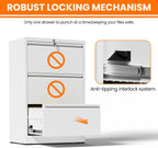 3 Drawer Metal Lateral File Cabinet with Lock,White Filing Cabinet | Heavy Duty Large Steel Storage Cabinets Home Office Wide Cabinets for Legal/Letter Size File,Assembly Required