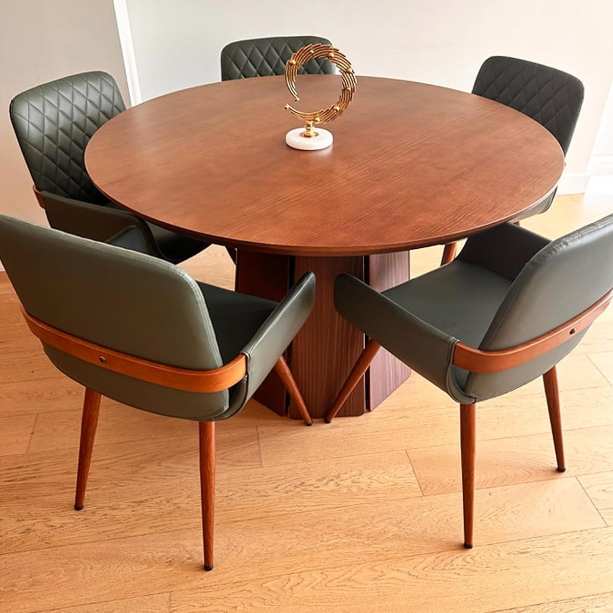 LUNLING Mid Century Modern Faux Leather Dining Chairs Set of 4,Green Upholstered Seat,Metal Legs,Adjustable Foot for Kitchen Dining Room Desk Chairs