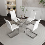 Off-White Dining Chairs Set of 4, Modern High Back with Faux Leather Padded Kitchen Chair for Dining Room, Kitchen (4, White with Silver Hoop Leg)