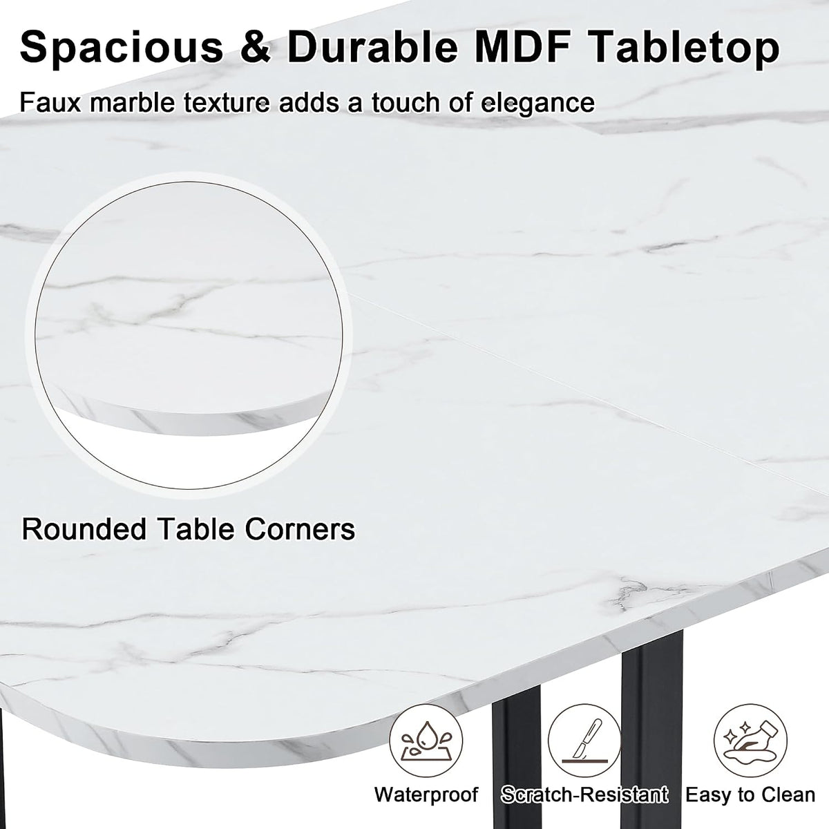 Merax 7-Piece Dining Set with Faux Marble Table, PU Upholstered Chairs, Space-Saving Kitchen Table for Dining Room/Breakfast Nook/Small Spaces, White+Black