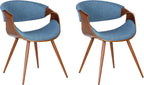 Armen Living Butterfly Mid-Century Dining Chair in Walnut Finish and Blue Fabric - Set of 2