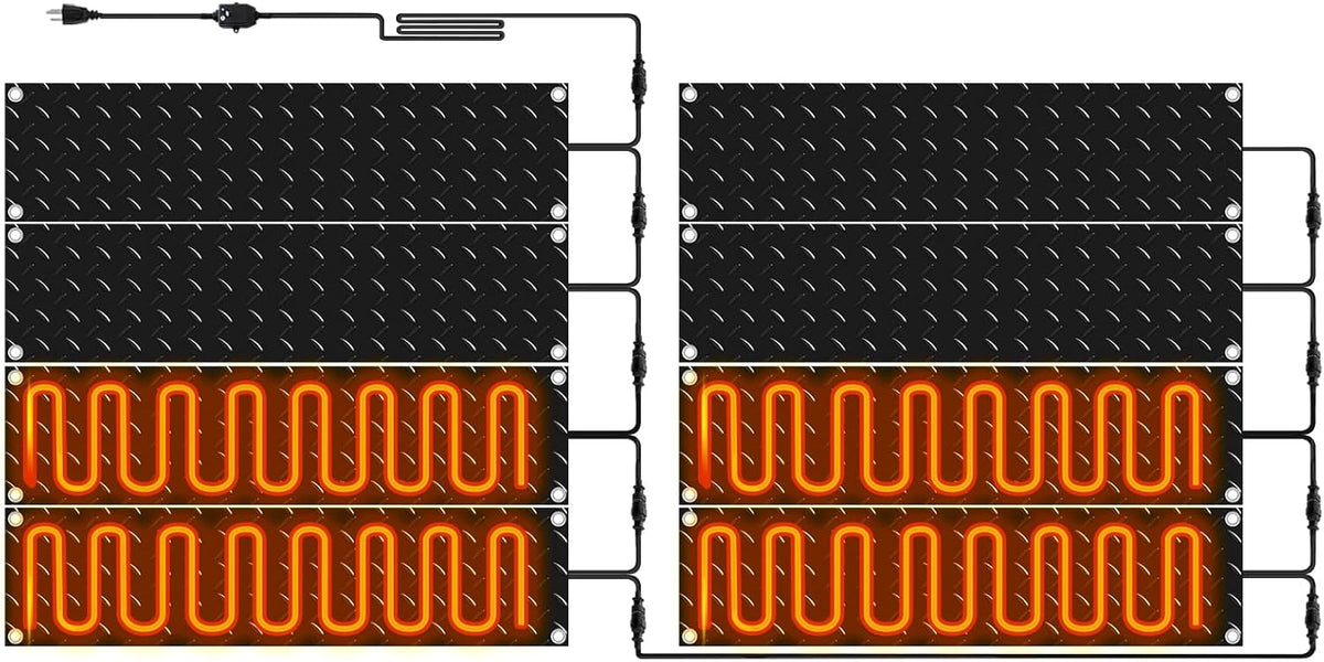 Riakrum 8 Pcs Heated Snow Melting Mats Outdoor, 10 x 30 in Winter Anti-Slip Heated Rubber Mat for Walkways Decks and Sidewalks, Snow and Ice Melting Pads Connection with 9.84 ft Power Cord