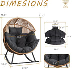 Shintenchi Wicker Egg Chair, Outdoor Indoor Rocking Chair, Large PE Rattan Rocking Chair with Cushion for Patio, Balcony, Backyard, Garden, Deep Grey