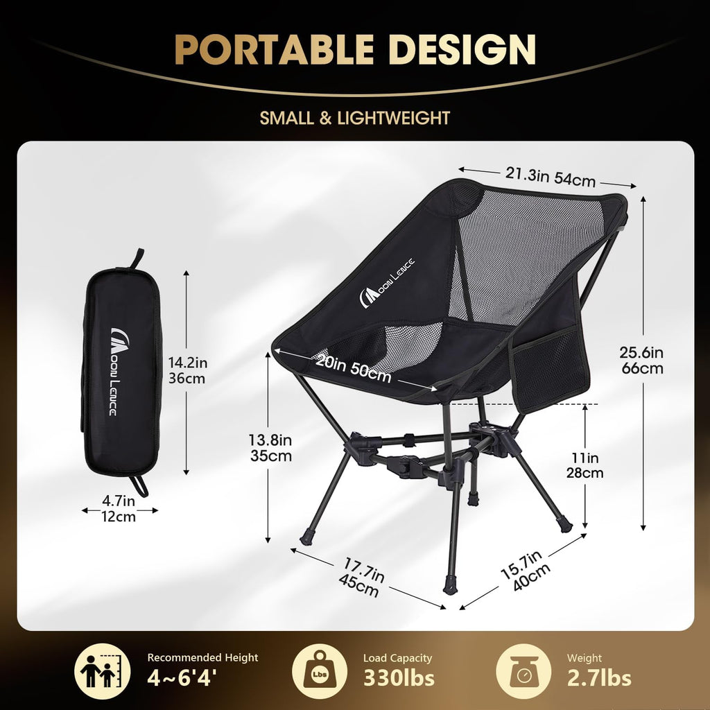 MOON LENCE Portable Camping Chair Backpacking Chair - The 4th Generation Ultralight Folding Chair - Compact, Lightweight Foldable Chairs for Hiking Mountaineering, Beach (Orange-2Pack)