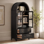 71" Tall Arched Kitchen Pantry Cabinet with Glass Doors, Modern Wood China Cabinet Storage Hutch with 2 Storage Compartment and Adjustable Shelves, Suitable for Dining Room, Coffee Bar