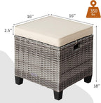 LDAILY Moccha 2 Pieces Patio Outdoor Ottoman, All Weather Rattan Patio Ottoman Set w/Removable Cushions, Footrest Seat Outdoor Footstool (Mix Grey + White)