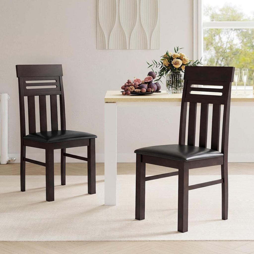 Giantex Wooden Dining Chairs Set of 4, High Back Dining Room Chairs with Padded Seat & Rubber Wood Frame, PU Leather Farmhouse Side Chairs for Kitchen Living Room