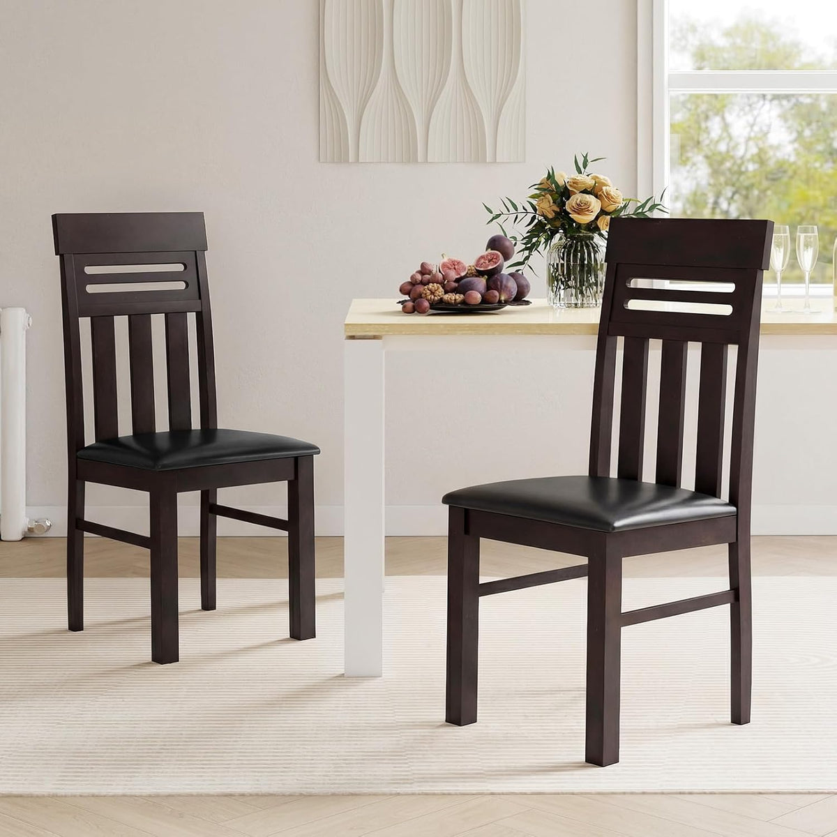 Giantex Wooden Dining Chairs Set of 4, High Back Dining Room Chairs with Padded Seat & Rubber Wood Frame, PU Leather Farmhouse Side Chairs for Kitchen Living Room
