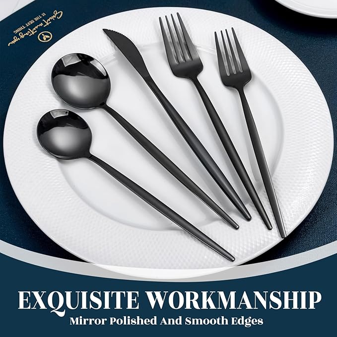 NOCCUR 40-Piece Stainless Steel Black Silverware Set for 8 - Black Utensils Set Include Knives Spoons and Forks for Home&Party