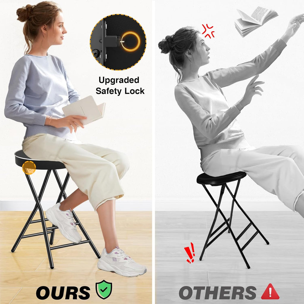 TAVR Folding Stool，26.4 Inch Collapsible Stool with Safety Lock | Tall Folding Counter Bar Stool, Portable PU Leather Stool Chair for Kitchen, Balcony, Camping, Fishing & Outdoor Indoor Use